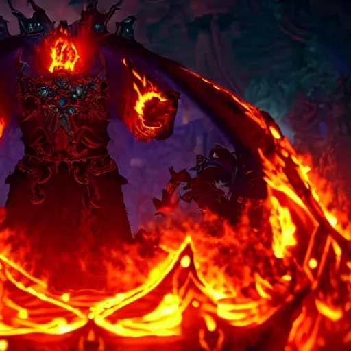 Image similar to ragnaros the firelord possesed by fel magic 4k still shot from cinematic