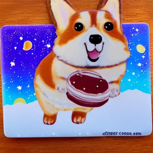 Prompt: corgi eating a cookie in space