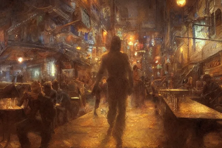 Prompt: An empty jazz cafe, moody scene, highly detailed, intricate, sharp details, dystopian mood, 1950 scene by gaston bussiere, craig mullins, somber lighting, drawn by Giacomo Burattini, inspired by graphic novel cover art