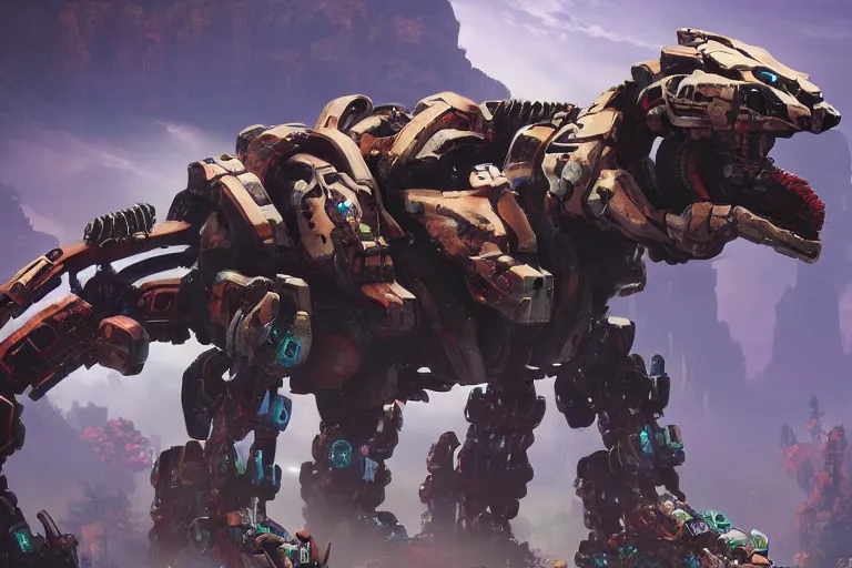 Image similar to clamberjaw machine mecha animal beast robot of horizon forbidden west horizon zero dawn bioluminiscence global illumination ray tracing hdr fanart arstation by sung choi and eric pfeiffer and gabriel garza and casper konefal