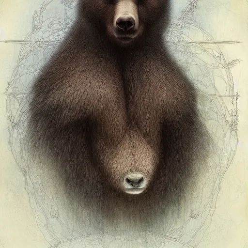 Image similar to bear rabbit hybrid character portrait by jean delville, tom bagshaw, brooke shaden, gustave dore and marco mazzoni, studio ghibli style, porcelain, histological, artificial intelligence, ebony, ivory, geologycal strata, organic, detailed fur, intricate details