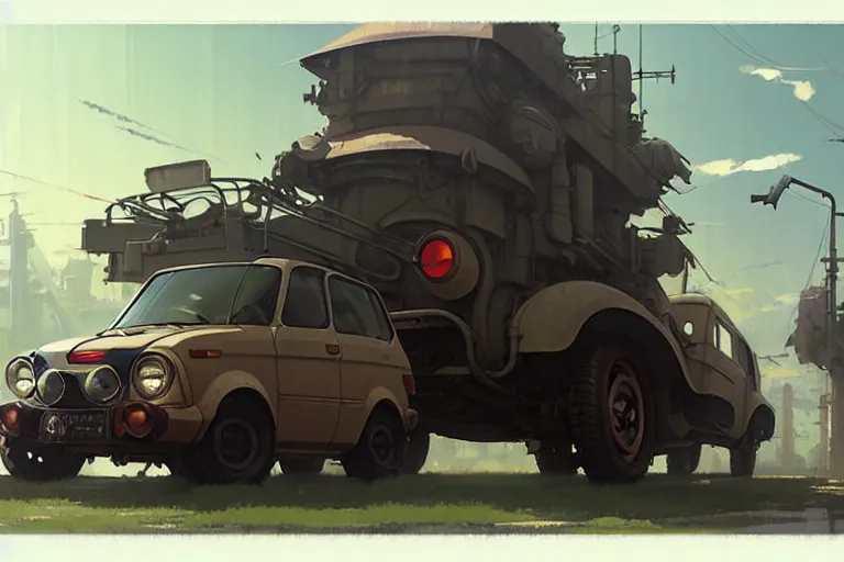 Prompt: dieselpunk honda e, painted by greg rutkowski makoto shinkai takashi takeuchi studio ghibli, akihiko yoshida