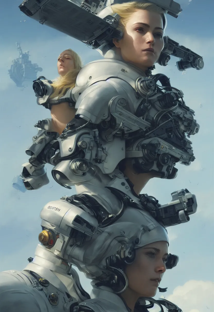 Image similar to stoic heroic emotionless handsome butch blonde woman engineer in flight suit, ultra high definition, ultra detailed, symmetry, matte painting, by greg rutkowski and ross tran and wlop