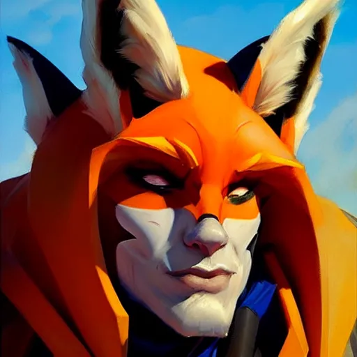 Image similar to Greg Manchess portrait painting of Ban Fox's Sin of Greed as Overwatch character, medium shot, asymmetrical, profile picture, Organic Painting, sunny day, Matte Painting, bold shapes, hard edges, street art, trending on artstation, by Huang Guangjian and Gil Elvgren and Sachin Teng