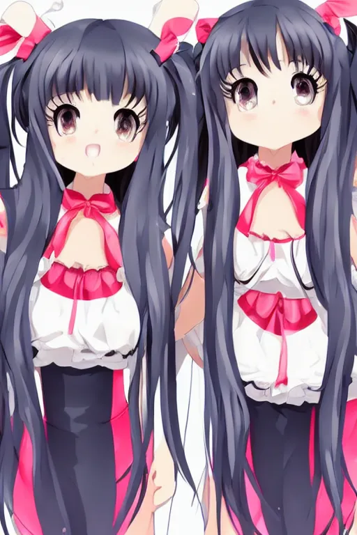 Image similar to two beautiful female idols with twintails standing chest to chest on stage, detailed anime art