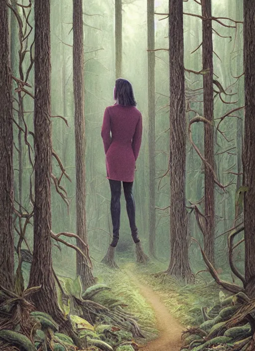 Prompt: portrait of jennifer connelly in woods looking for her friends, twin peaks poster art, from scene from twin peaks, by michael whelan, artgerm, retro, nostalgic, old fashioned