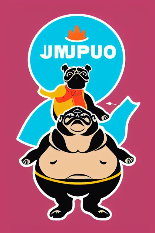 Image similar to Sumo wrestler pug, sticker, colorful, illustration, highly detailed, simple, smooth and clean vector curves, no jagged lines, vector art, smooth