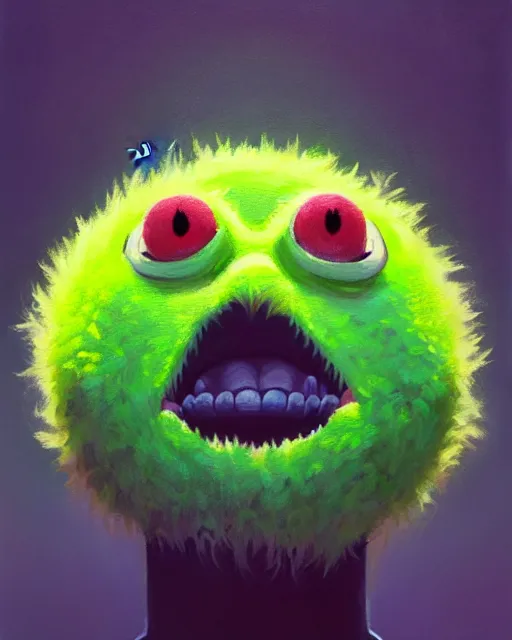 Image similar to highly detailed vfx portrait of a character of a tennis ball monster stephen bliss, chalk, unrealengine, greg rutkowski, loish, rhads, beeple, chalk, makoto shinkai and lois van baarle, ilya kuvshinov, rossdraws, tom bagshaw, basil gogos