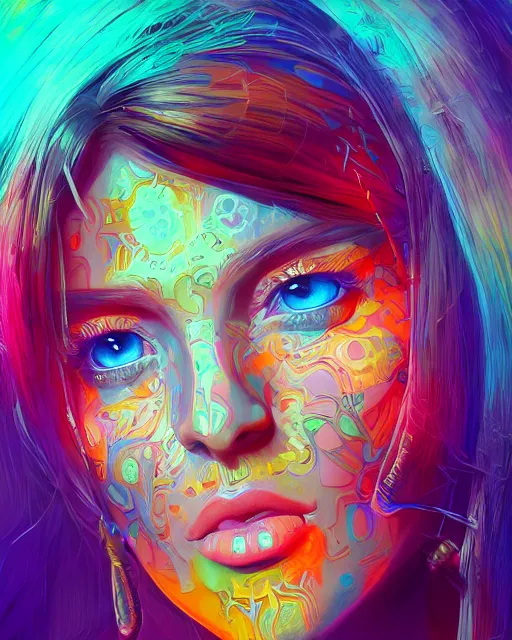 Prompt: colorful portrait of a hippie, set in the future 2 1 5 0 | highly detailed | very intricate | symmetrical | professional model | cinematic lighting | award - winning | painted by mandy jurgens and ross tran | pan futurism, dystopian, bold psychedelic colors, cyberpunk, groovy vibe, anime aesthestic | featured on artstation