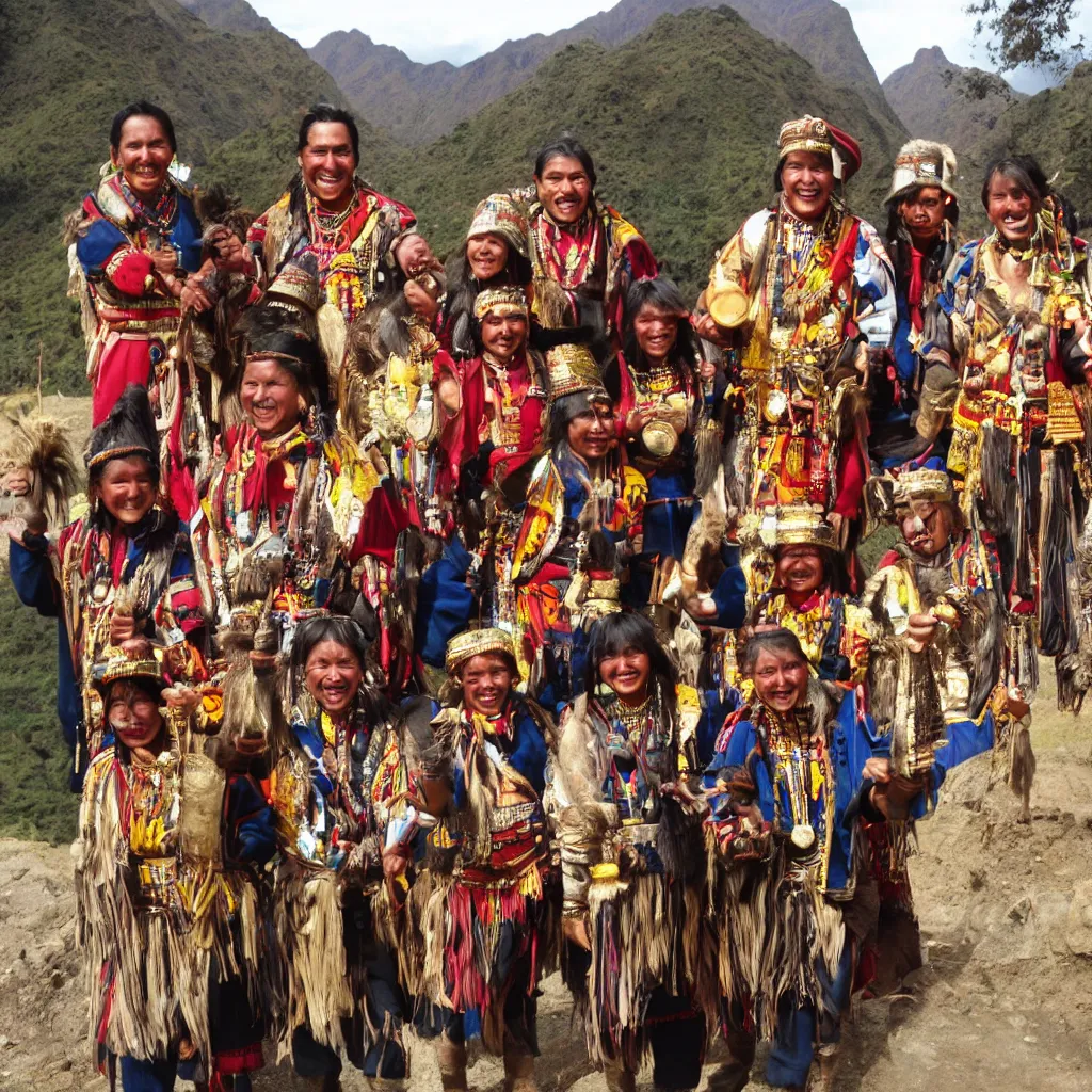 Prompt: happy inca people with all their gold