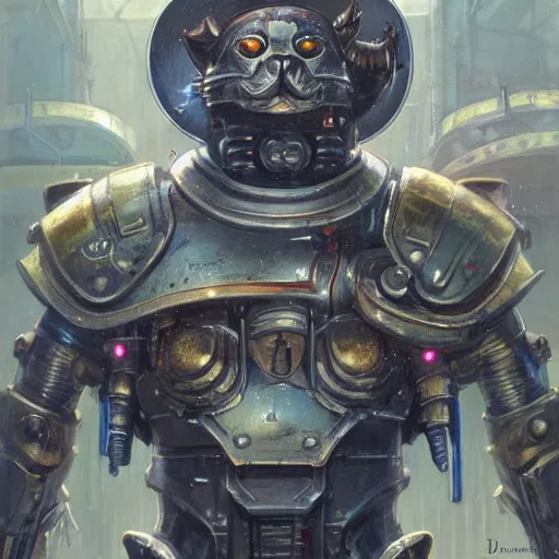 Image similar to wearing warhammer 4 0 0 0 0 emperor armor realistic anthropomorphic cute cat scifi cyberpunk, visible face and full body portrait art by donato giancola and greg rutkowski, vintage retro scifi, realistic face, digital art, trending on artstation, symmetry