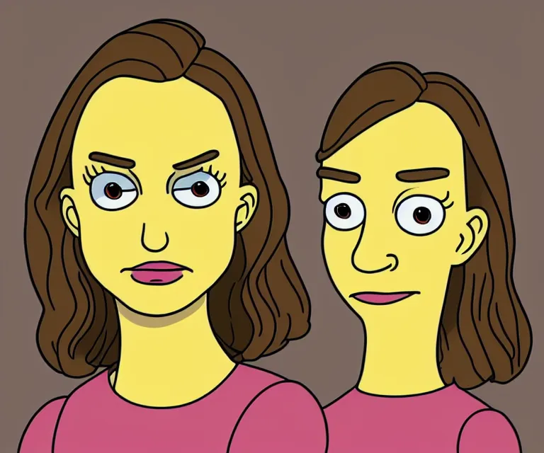 Prompt: character portrait, natalie portman, the simpsons style, highly detailed by matt groening