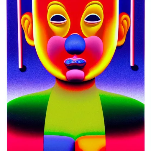 Image similar to manic clown by shusei nagaoka, kaws, david rudnick, airbrush on canvas, pastell colours, cell shaded, 8 k