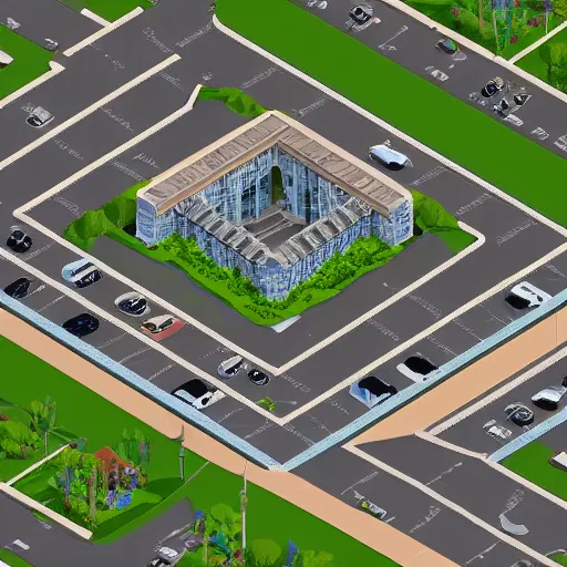 Prompt: a render of a town in a cube isometric view