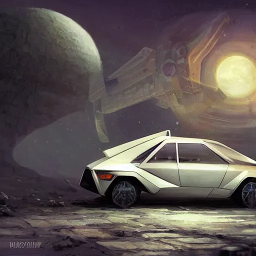 Prompt: futuristic lada flying car on the street of a Russian sleeping quarters on the moon, Norilsk, sci-fi, fantasy, intricate, very very beautiful, elegant, highly detailed, digital painting, artstation, concept art, smooth, sharp focus, illustration, art by artgerm and greg rutkowski and alphonse mucha
