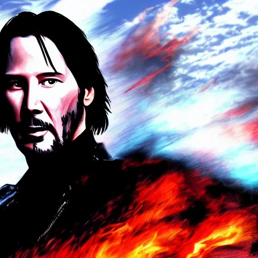 Image similar to Keanu reeves As Ghostrider digital art hyper realistic 4K quality