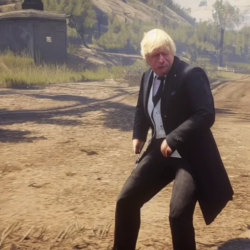 Prompt: Boris Johnson in Red Dead Redemption 2, game screenshot