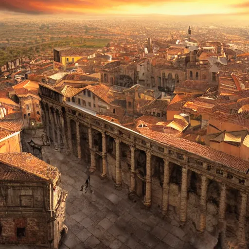 Image similar to the monumental city of caceres with dragons flying over it, dramatic lighting, cinematic, extremly high detail, photorealistic, cinematic lighting, post processed, concept art, artstation, matte painting, style by greg rutkowsky