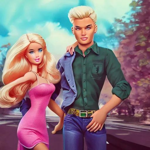 barbie and ken as bonnie and clyde in the style of Stable Diffusion