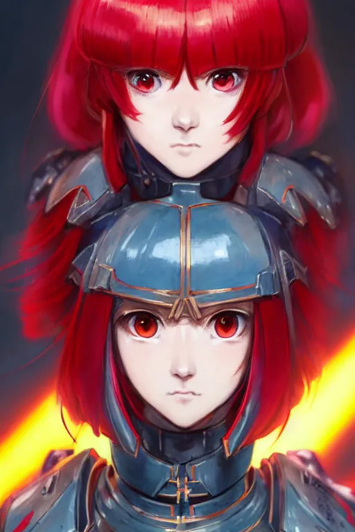 Image similar to portrait of Anime sister of battle, Warhammer 40000, cute-fine-face, red-short-hair pretty face, realistic shaded Perfect face, fine details. Anime. realistic shaded lighting by Ilya Kuvshinov katsuhiro otomo ghost-in-the-shell, magali villeneuve, artgerm, rutkowski, WLOP Jeremy Lipkin and Giuseppe Dangelico Pino and Michael Garmash and Rob Rey