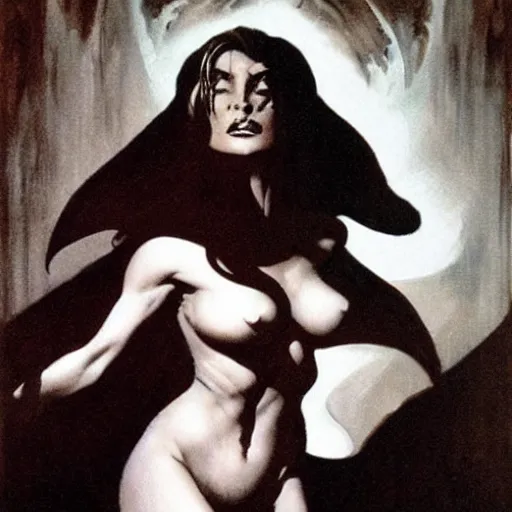 Prompt: Sorceress by Frank Frazetta,chiaroscuro