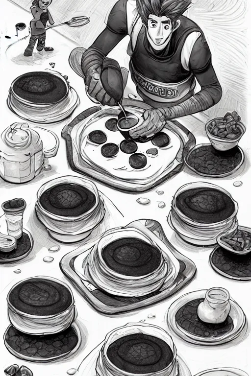 Image similar to mick cave making pancakes, animation pixar style, by pendleton ward, magali villeneuve, artgerm, rob rey and kentaro miura style, golden ratio, trending on art station