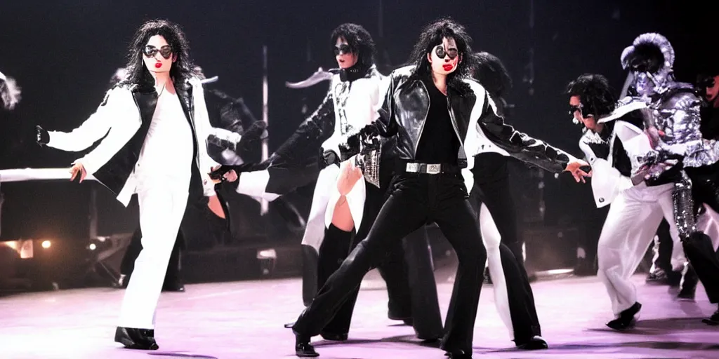 Image similar to michael jackson 2 0 0 9 wearing billie jean outfit, aviator shades, solo dance, this is it style, crowd pov, spotlight, stage, photo real, motion blur, by himself, real life, performing, spotted, ultra realistic face, accurate, 4 k, movie still, uhd, sharp, detailed, cinematic, render, modern