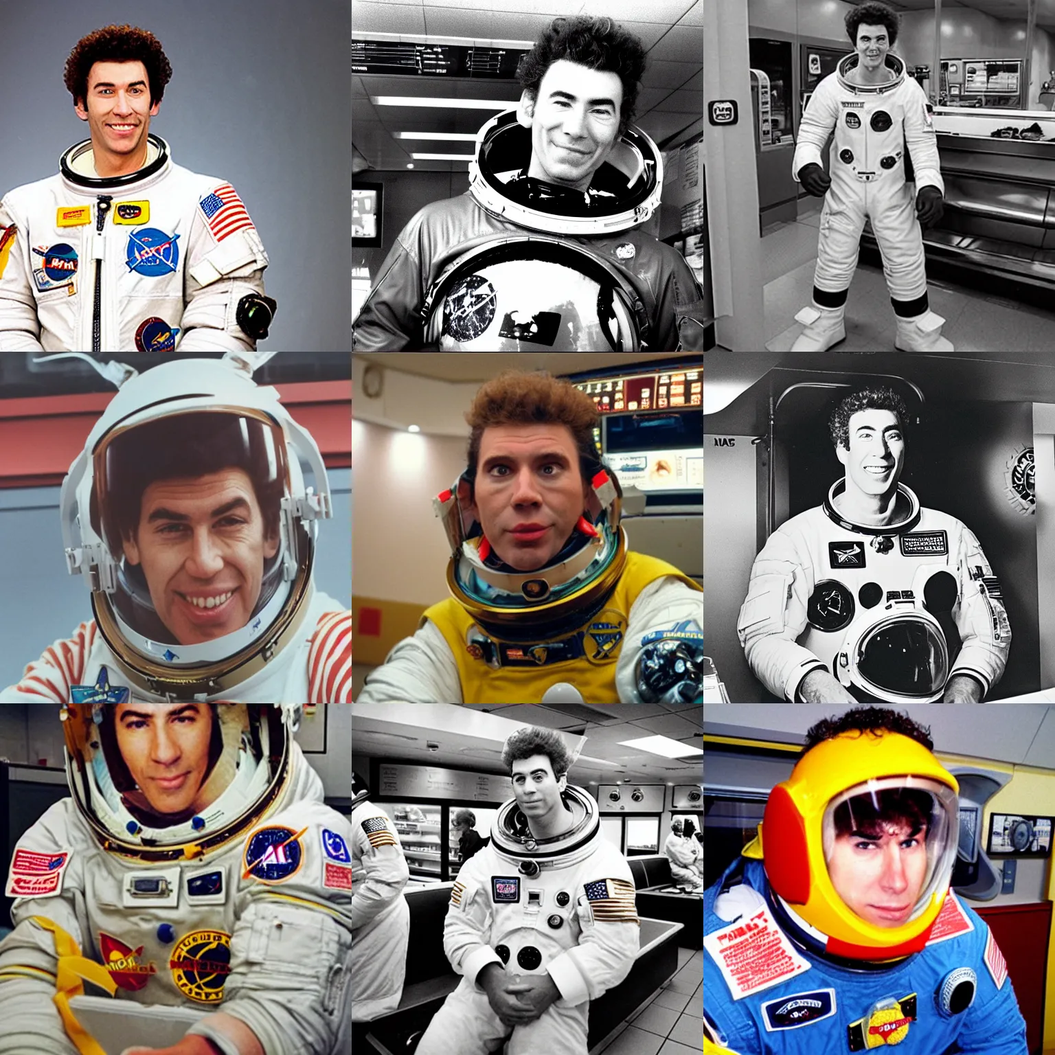 Prompt: kramer as an astronaut in mcdonald's