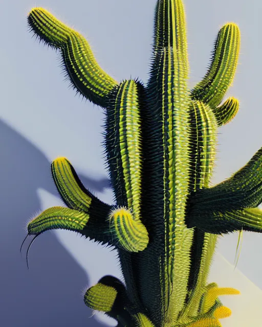 Image similar to Close up shot.3d hard surface design, octane rendered, robotic bionic Technical Cactus design, hardops, box cutter, artstation trending, wow, 8k, edon guraziu