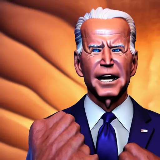 Image similar to ultra - realistic, 3 d render of joe biden going super - saiyan, octane render, zbrush