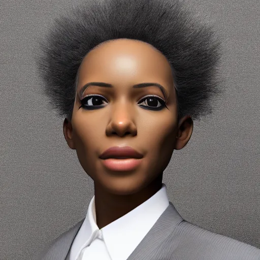 Image similar to professional portrait photo of a humanoid african american, digital - art woman with a suit super hero, very sharp and detailed, octane render