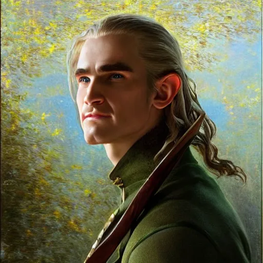 Image similar to a beautiful painting of attractive legolas the elf at the apple event, art photography, highly detailed painting by gaston bussiere, craig mullins, j. c. leyendecker 8 k, modern, apple event