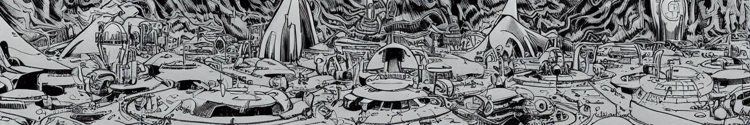 Image similar to an ultra detailed retro sci-fi cartoon alien fantasy landscape