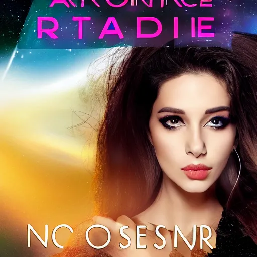 Prompt: a romance novel cover with a nose ring in outer space