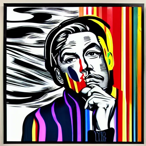 Image similar to Wall mural portrait of the dude, urban art, pop art, artgerm, by Roy Lichtenstein