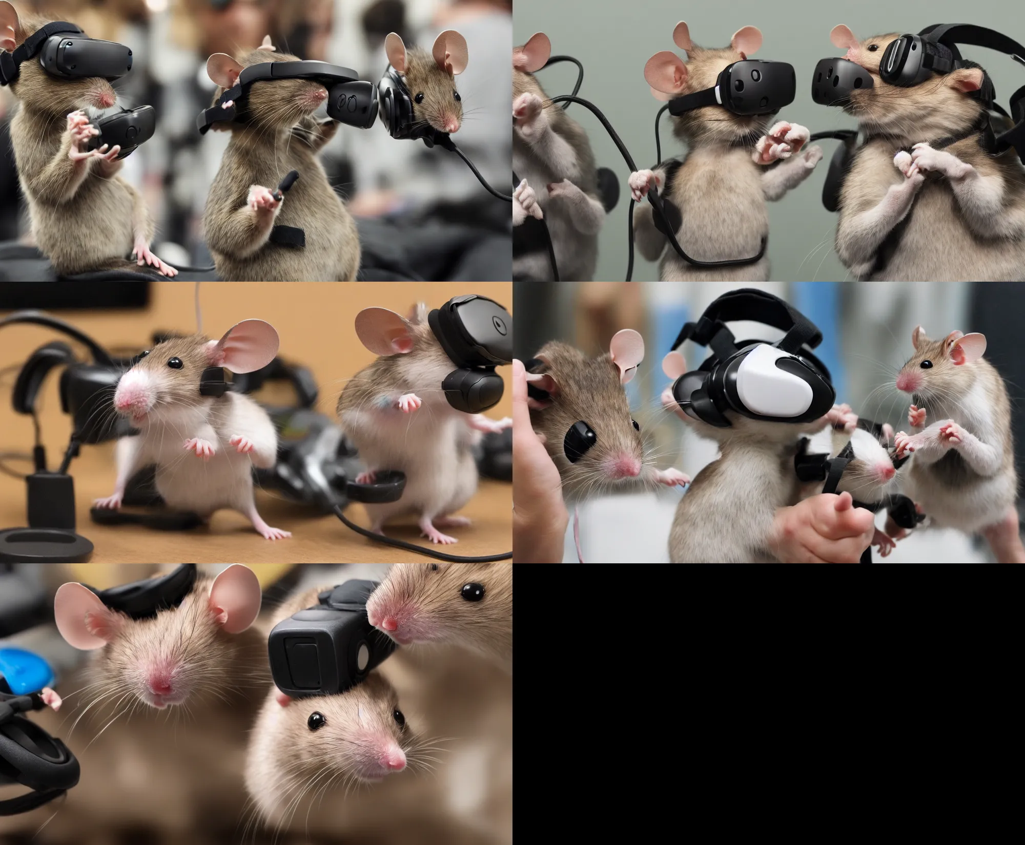 Prompt: mice wearing a virtual reality headset