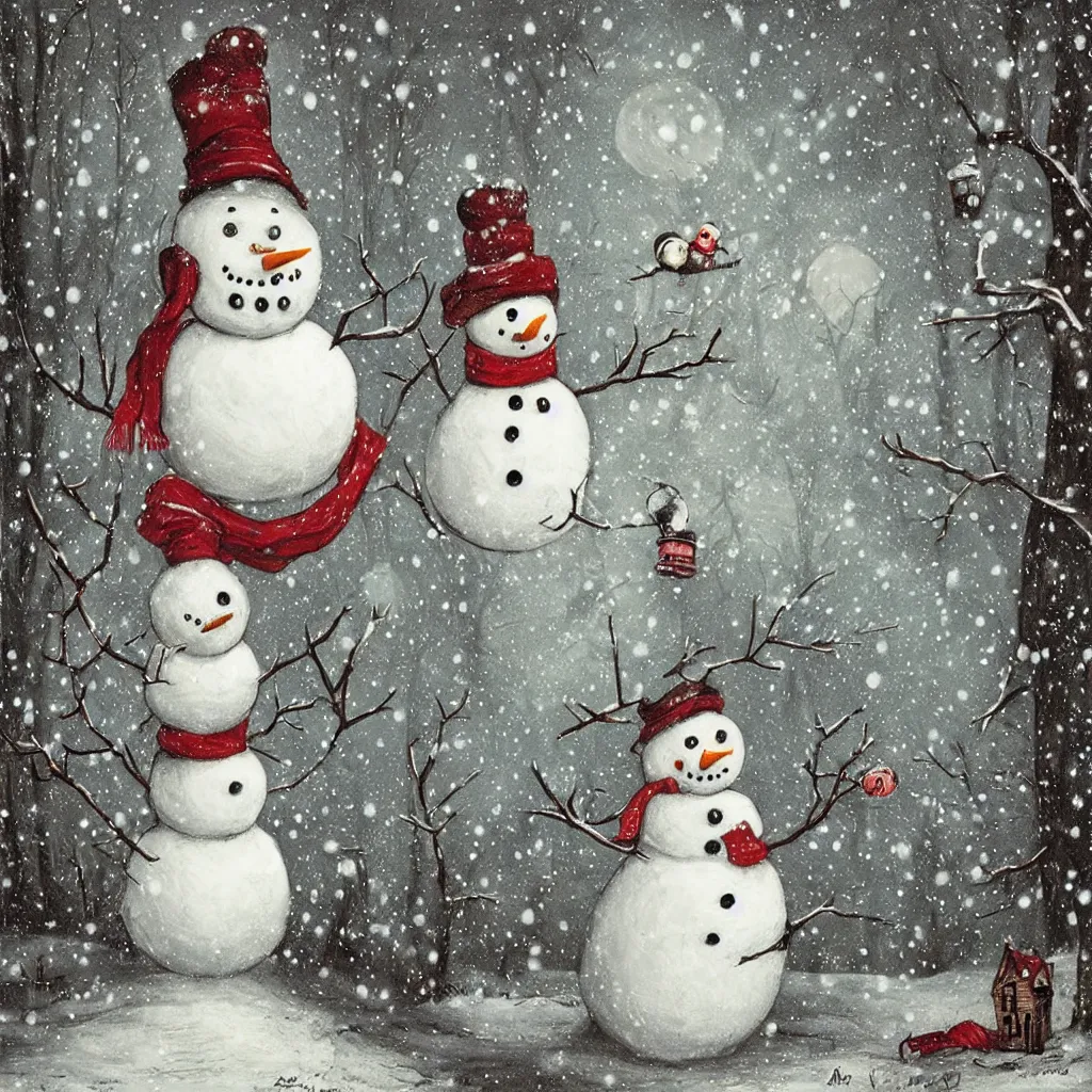 Image similar to a snowman winter scene by alexander jansson