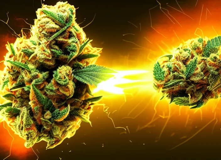 Prompt: Marijuana nug exploding, weed, marijuana leaf, marijuana bud, weed plant, explosion, cinematic, digital art, trending on art station, 8k