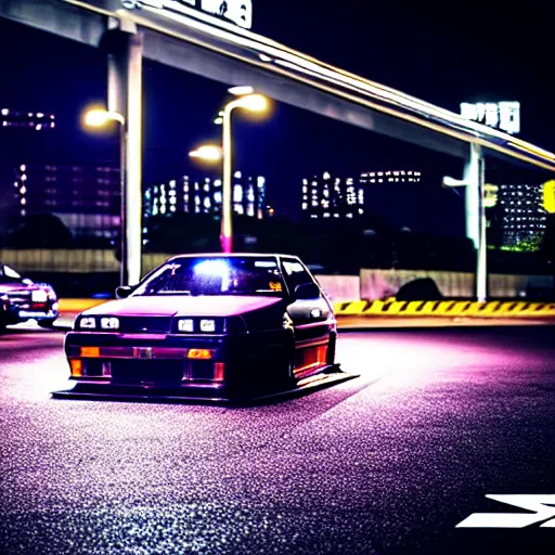 Prompt: a car JZX100 turbo drift at illegal car meet, Sibuya prefecture, city midnight mist lights, cinematic color, photorealistic, highly detailed wheels, 200MM