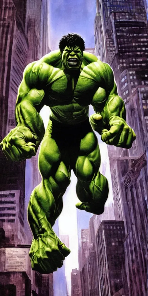 Image similar to a portrait of the incredible hulk looking angry in new york city by alex ross dramatic lighting.