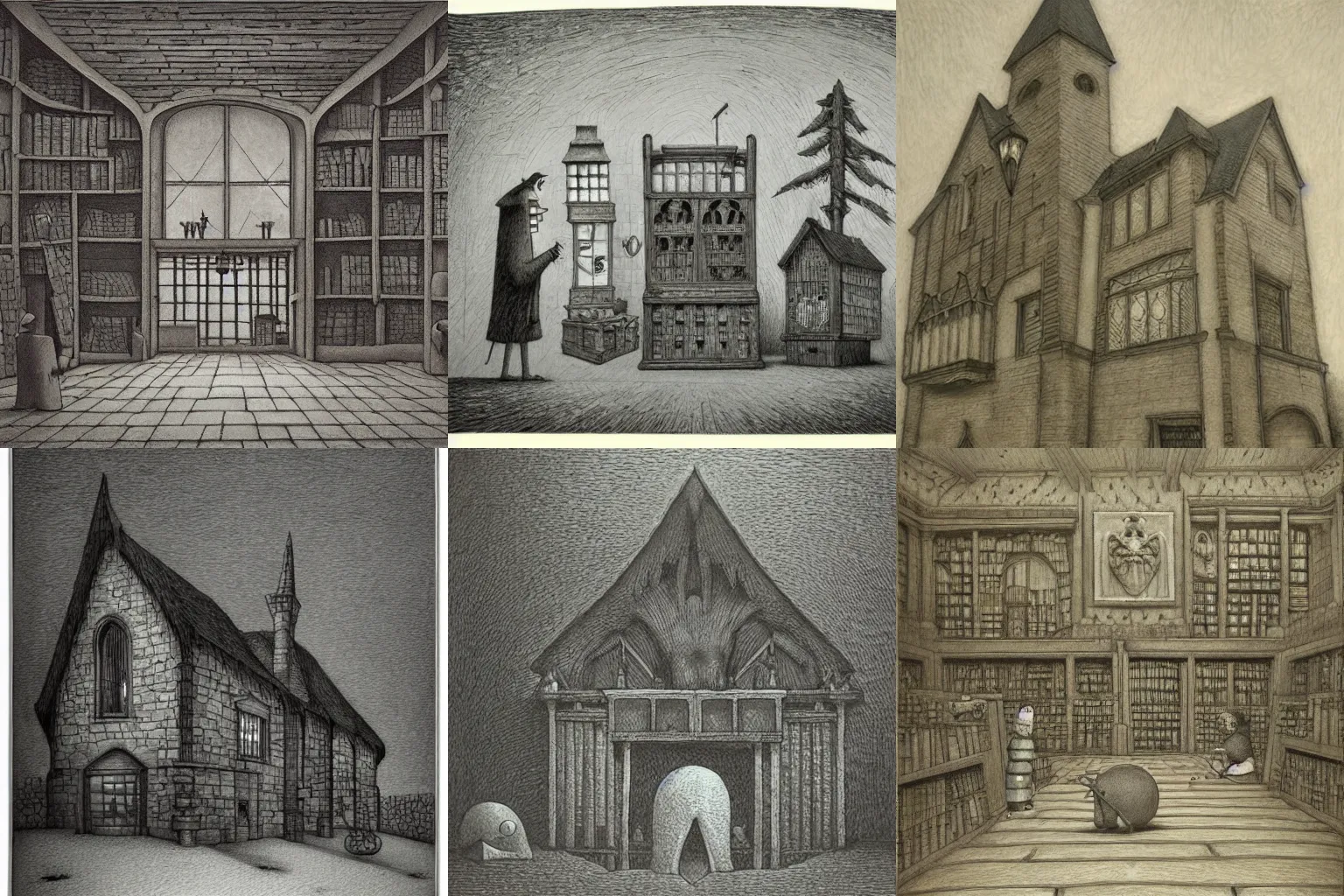 Prompt: stone library by John Kenn Mortensen, oil painting