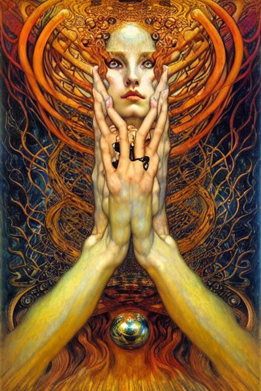 Image similar to Divine Chaos Engine by Karol Bak, Jean Delville, William Blake, Gustav Klimt, and Vincent Van Gogh, symbolist, visionary