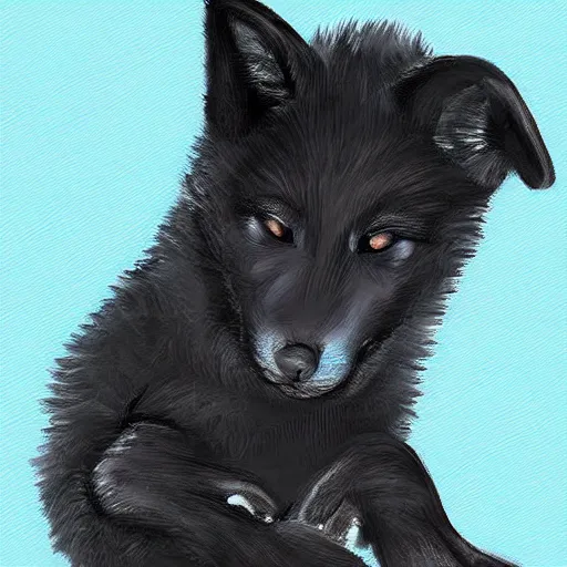 Prompt: cute black wolf puppy tiny sleeping adorable digital painting asleep