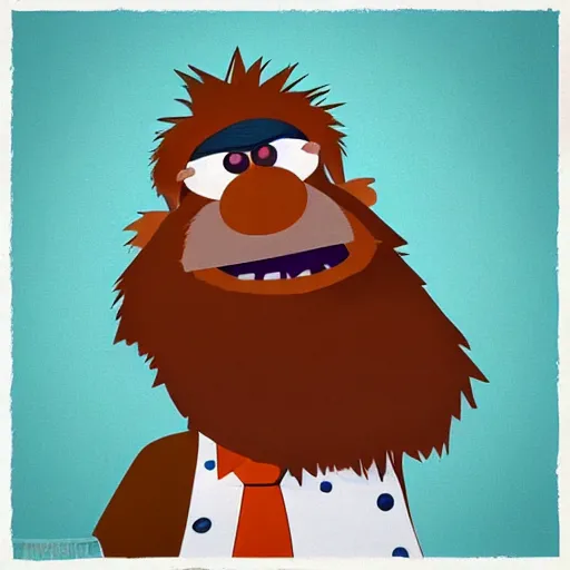 Image similar to a still of a forgotten muppet character looking very manly and modern, hilarious, laughing, hairy chest, huge chin, manly monster tough guy, roughled fur, photo real, photographic, photograph, artstation, trending, featured