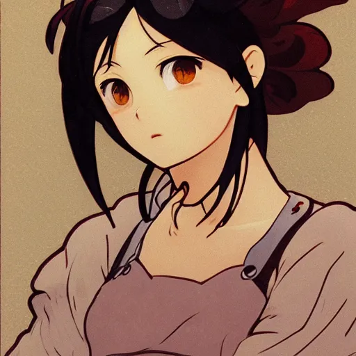 Image similar to a maid girl winking, makoto shinkai, ghibli, wlop, alphonse mucha, highly detailed, studio portrait