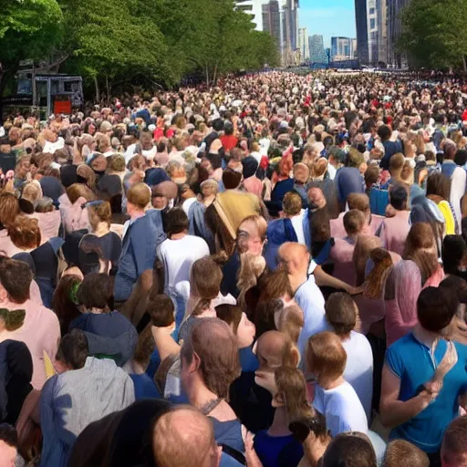 Image similar to a 3 0 foot tall, ginger, balding man walking among the crowd