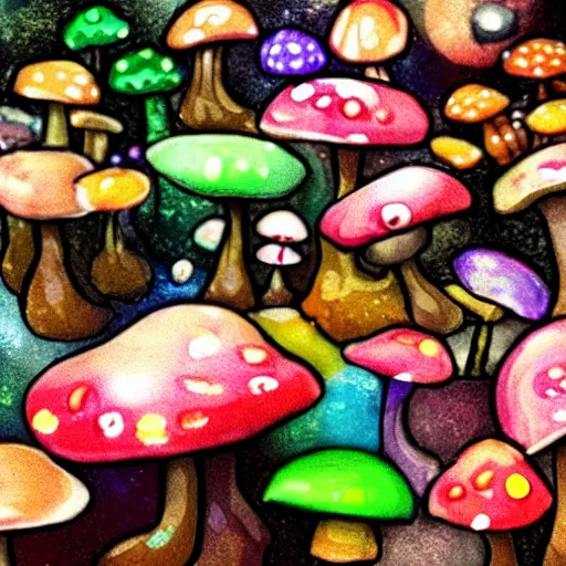 Image similar to mushroom city, dslr, colorful, fantasy,