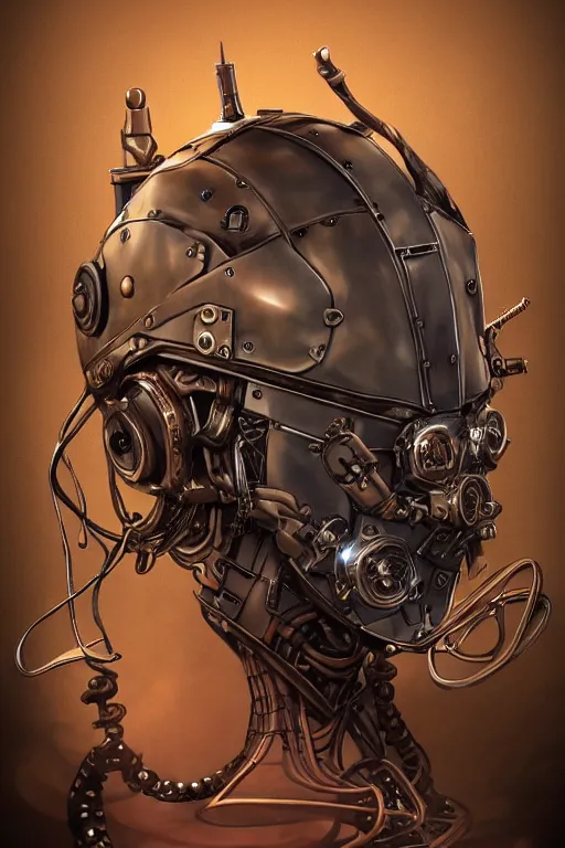 Image similar to steampunk helmet fantasy art mask robot ninja stylized digital illustration sharp focus, elegant intricate digital painting artstation concept art global illumination ray tracing advanced technology chaykin howard and campionpascale and cooke darwyn and davis jack