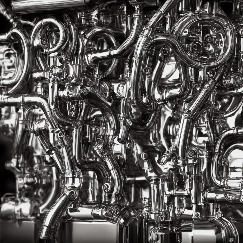 Image similar to eight cylinder engine with beer cans instead of pistons very detailed, 4 k, professional photography