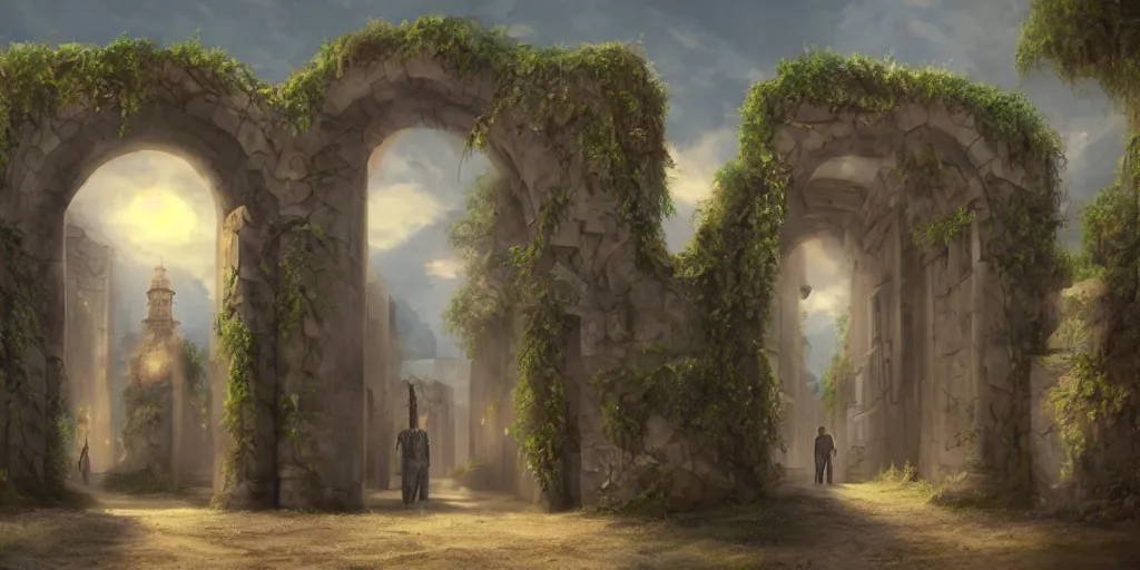 Image similar to beautiful matte painting of entrance to maze